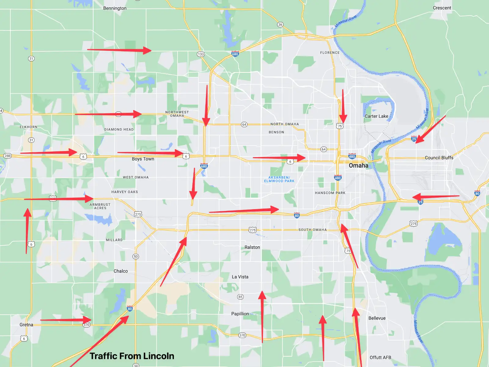 Morning Rush Hour Traffic Patterns in Omaha, Nebraska